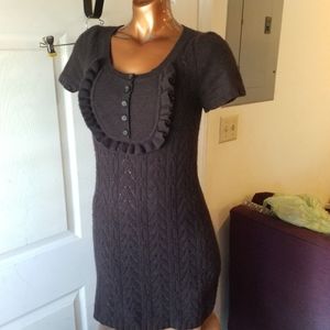 Juicy Couture Y2K babydoll brown cashmere blend dress puff sleeve bib ruffle